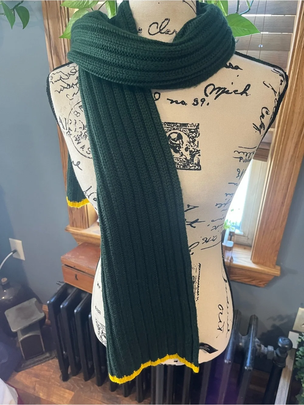 Vintage 90s Ralph Lauren Polo Jeans Company Ribbed Scarf Green Accent Stripe